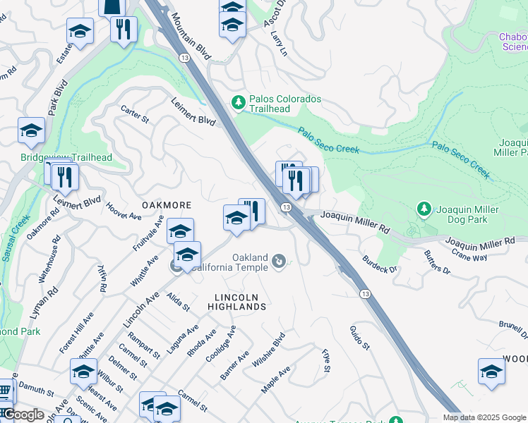map of restaurants, bars, coffee shops, grocery stores, and more near in Oakland