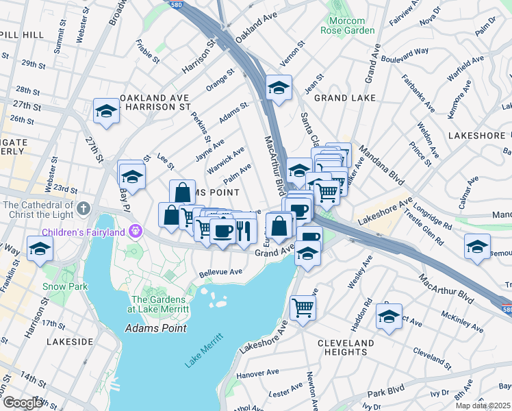 map of restaurants, bars, coffee shops, grocery stores, and more near 408 Van Buren Avenue in Oakland