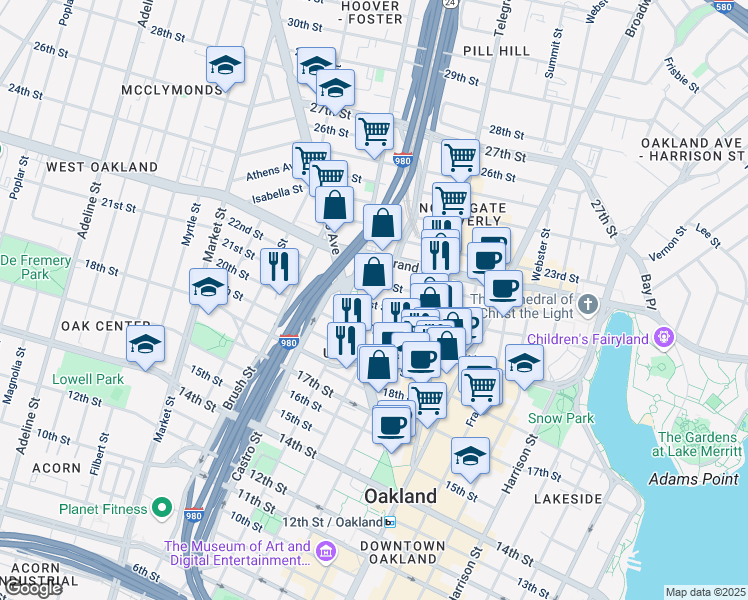 map of restaurants, bars, coffee shops, grocery stores, and more near 630 20th Street in Oakland