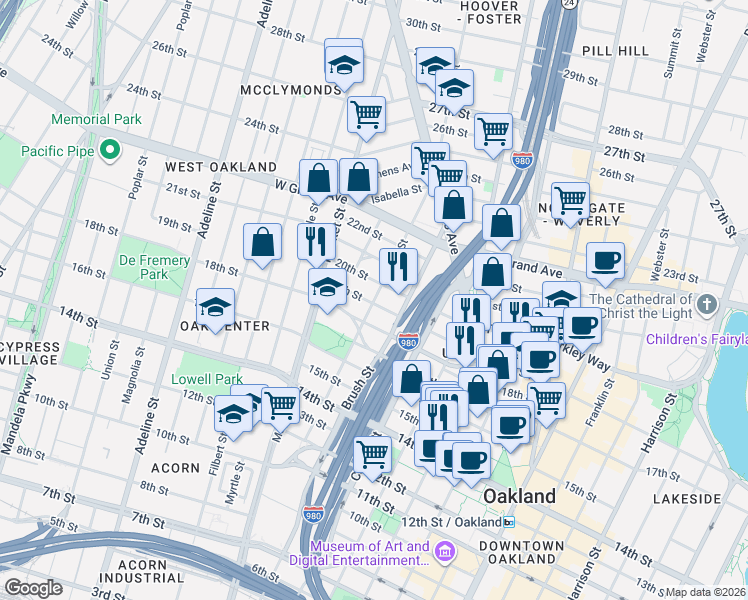 map of restaurants, bars, coffee shops, grocery stores, and more near 773 19th Street in Oakland