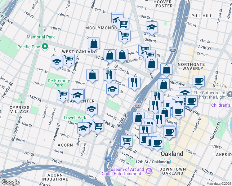 map of restaurants, bars, coffee shops, grocery stores, and more near 824 18th Street in Oakland