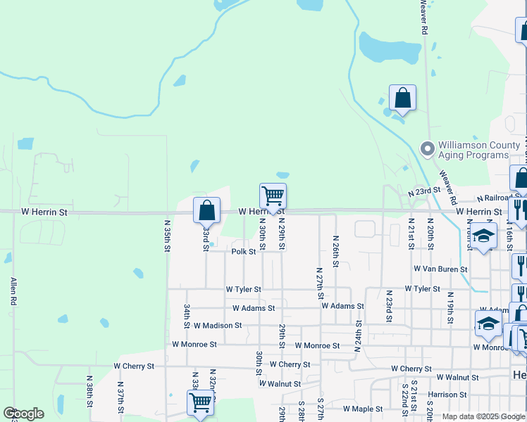 map of restaurants, bars, coffee shops, grocery stores, and more near 1705 Herrin-Colp Highway in Herrin
