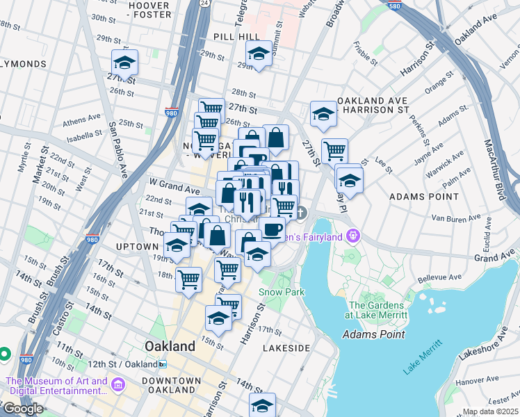 map of restaurants, bars, coffee shops, grocery stores, and more near 360 22nd Street in Oakland