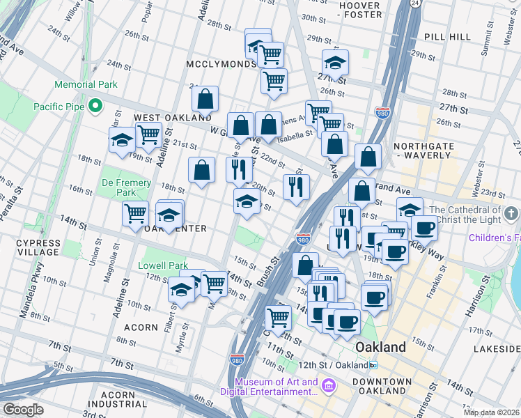 map of restaurants, bars, coffee shops, grocery stores, and more near 824 18th Street in Oakland