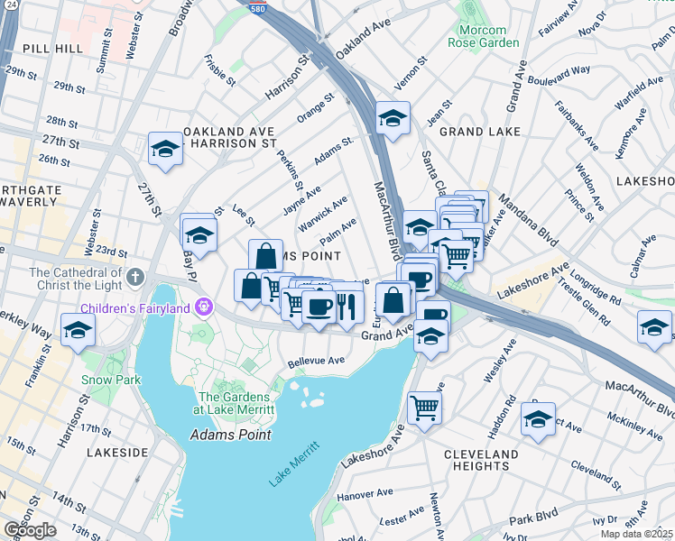 map of restaurants, bars, coffee shops, grocery stores, and more near 408 Van Buren Avenue in Oakland