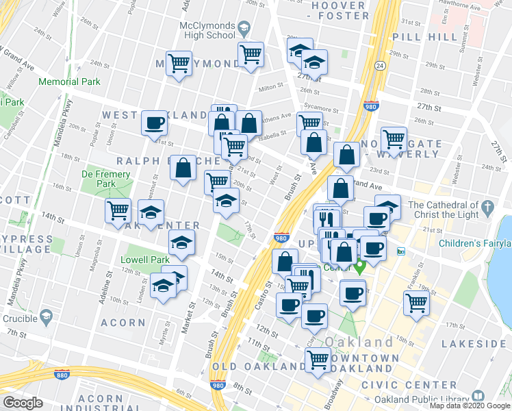 map of restaurants, bars, coffee shops, grocery stores, and more near 773 19th Street in Oakland