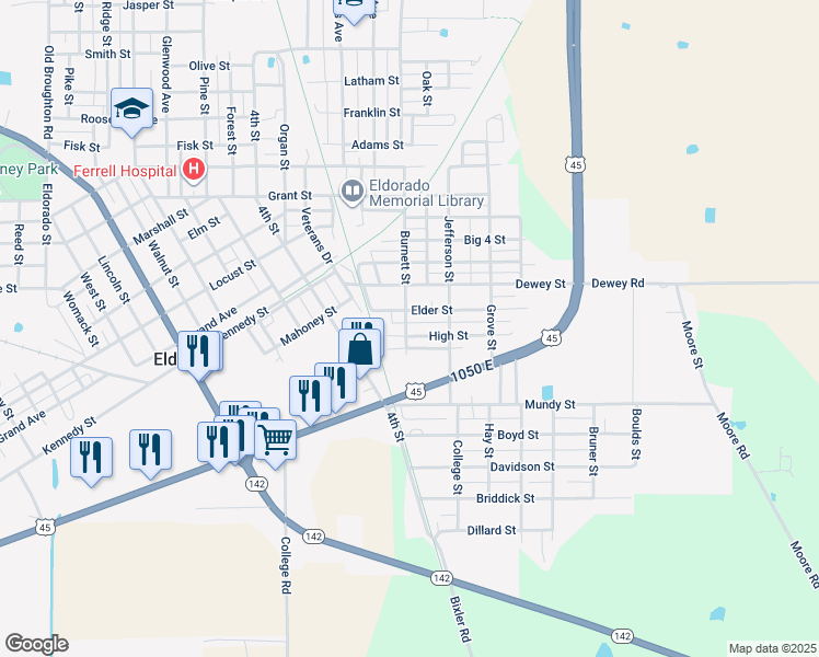 map of restaurants, bars, coffee shops, grocery stores, and more near 800-868 Monroe Street in Eldorado