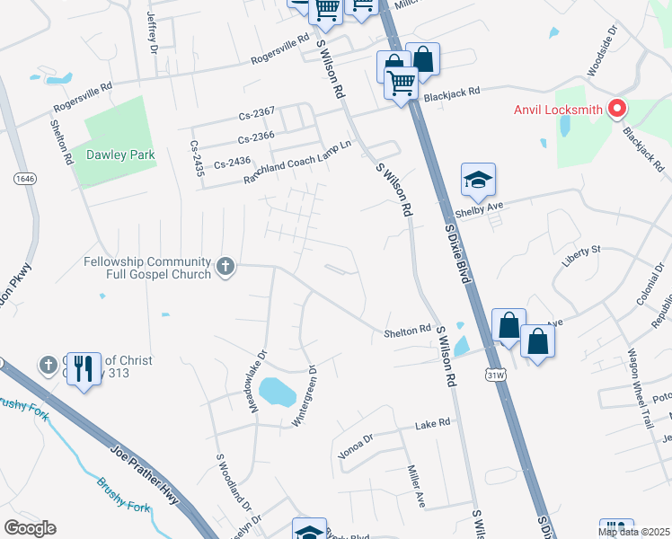 map of restaurants, bars, coffee shops, grocery stores, and more near 115 Marbury Drive in Radcliff