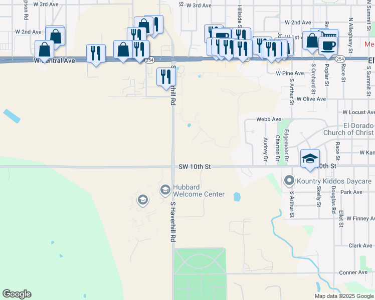 map of restaurants, bars, coffee shops, grocery stores, and more near 700 South Haverhill Road in El Dorado