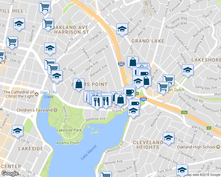 map of restaurants, bars, coffee shops, grocery stores, and more near 392 Bellevue Avenue in Oakland