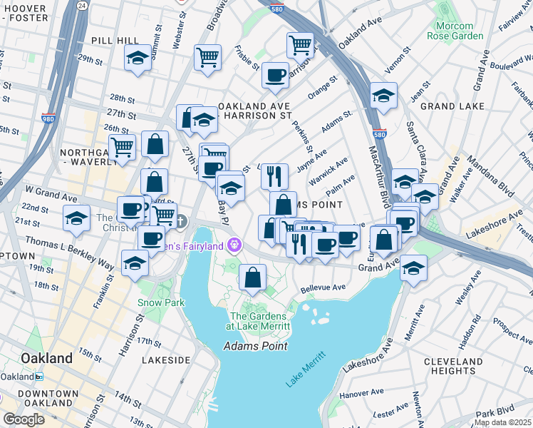 map of restaurants, bars, coffee shops, grocery stores, and more near 320 Lenox Avenue in Oakland