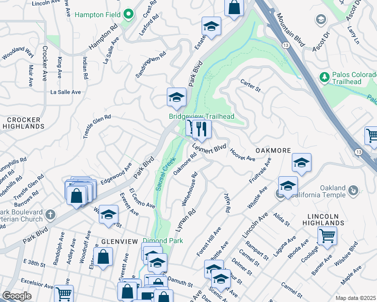 map of restaurants, bars, coffee shops, grocery stores, and more near 1724 Clemens Road in Oakland