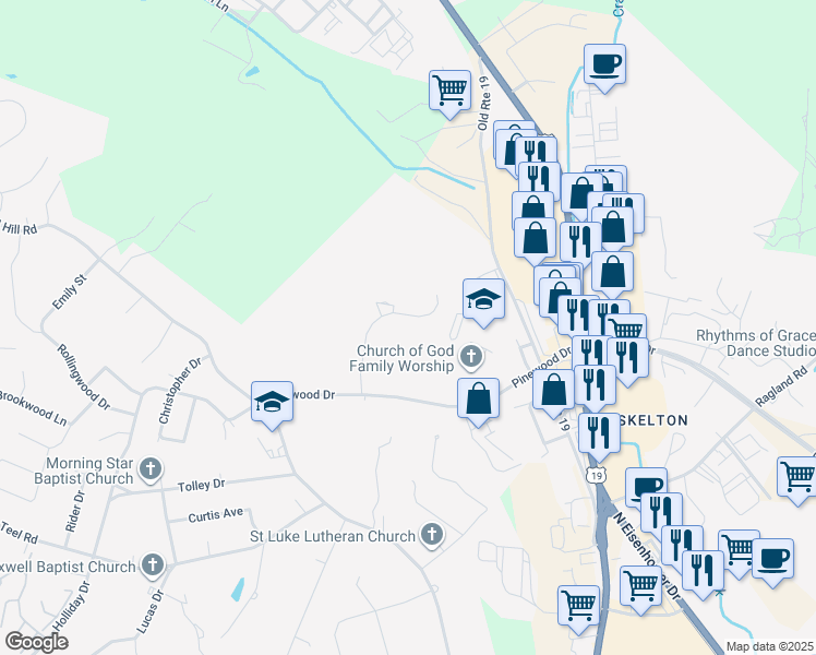 map of restaurants, bars, coffee shops, grocery stores, and more near 6 Yellow Wood Way in Beckley