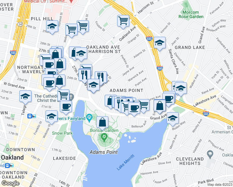 map of restaurants, bars, coffee shops, grocery stores, and more near 280 Lenox Avenue in Oakland
