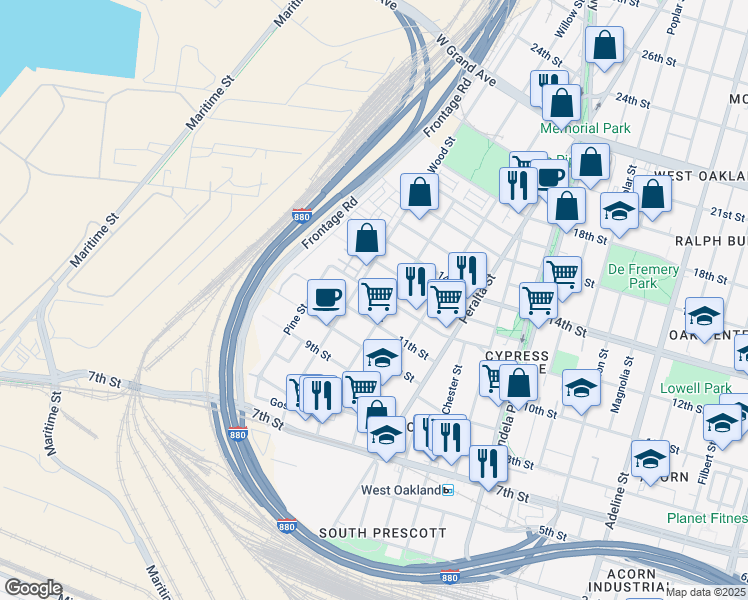 map of restaurants, bars, coffee shops, grocery stores, and more near 1737 13th Street in Oakland