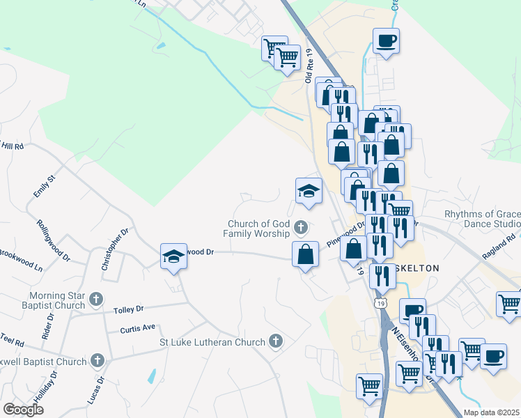 map of restaurants, bars, coffee shops, grocery stores, and more near 6 Yellow Wood Way in Beckley
