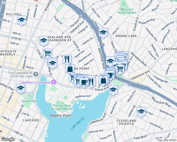 map of restaurants, bars, coffee shops, grocery stores, and more near 374 Bellevue Avenue in Oakland