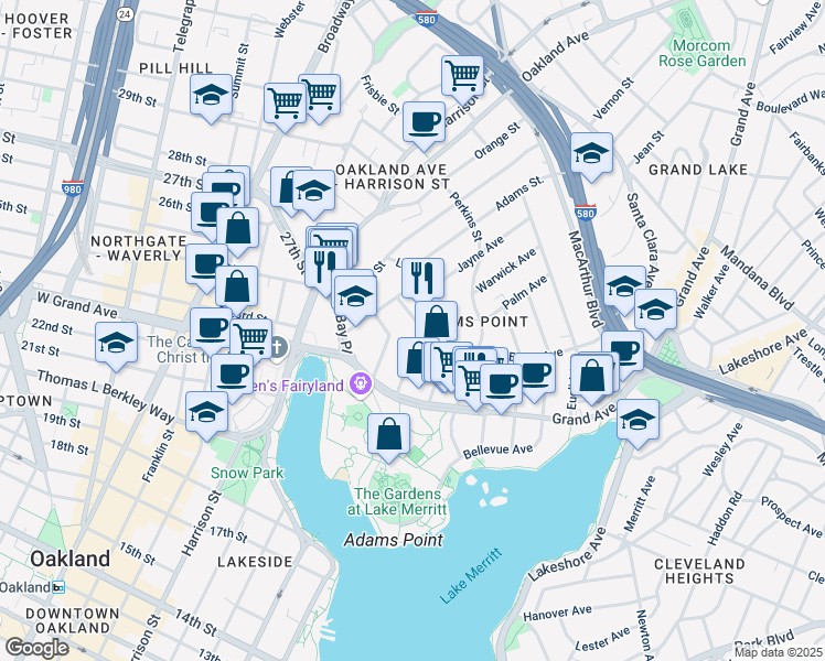 map of restaurants, bars, coffee shops, grocery stores, and more near 280 Lenox Avenue in Oakland