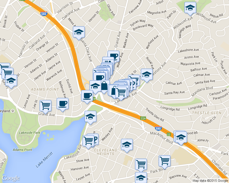 map of restaurants, bars, coffee shops, grocery stores, and more near 724 Warfield Avenue in Oakland