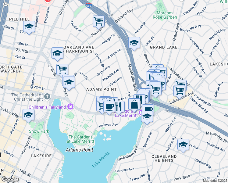 map of restaurants, bars, coffee shops, grocery stores, and more near 374 Bellevue Avenue in Oakland