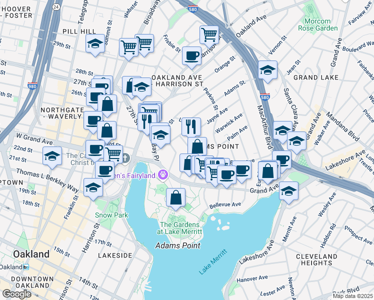 map of restaurants, bars, coffee shops, grocery stores, and more near 280 Lenox Avenue in Oakland