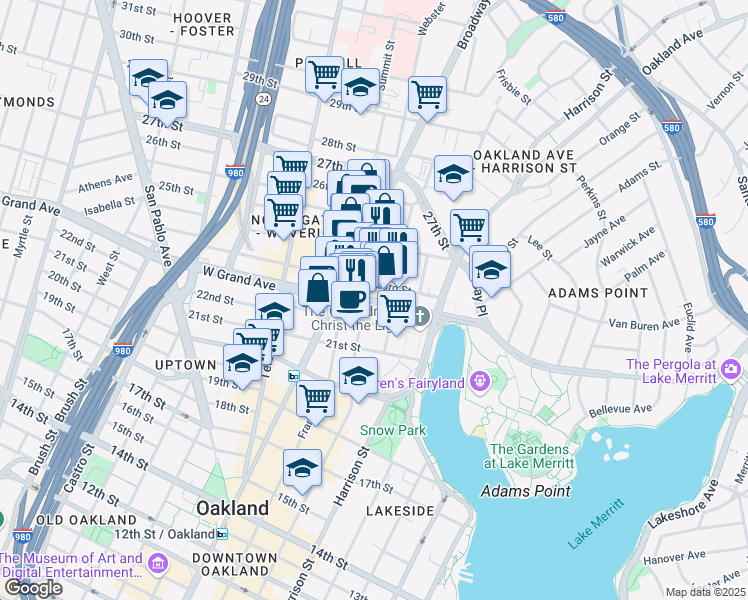 map of restaurants, bars, coffee shops, grocery stores, and more near 326 23rd Street in Oakland