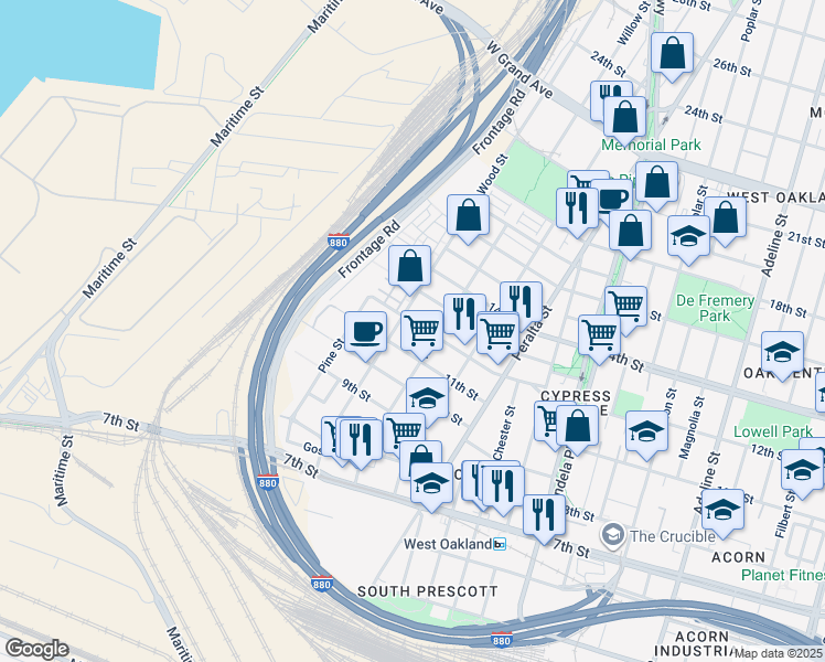 map of restaurants, bars, coffee shops, grocery stores, and more near 1737 13th Street in Oakland