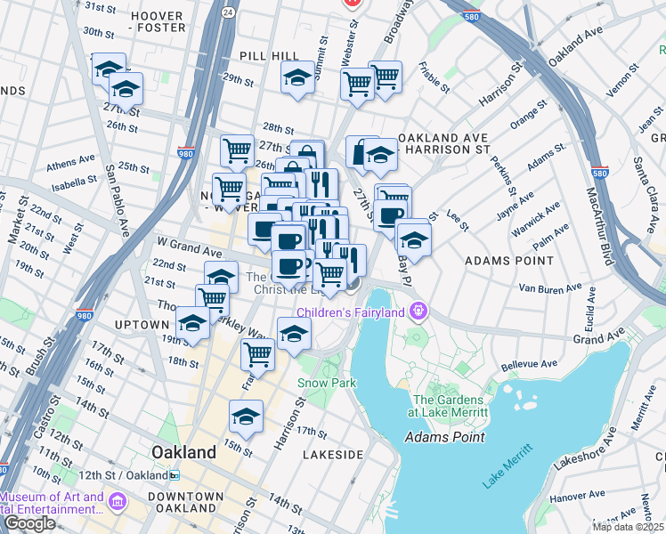 map of restaurants, bars, coffee shops, grocery stores, and more near 260 23rd Street in Oakland