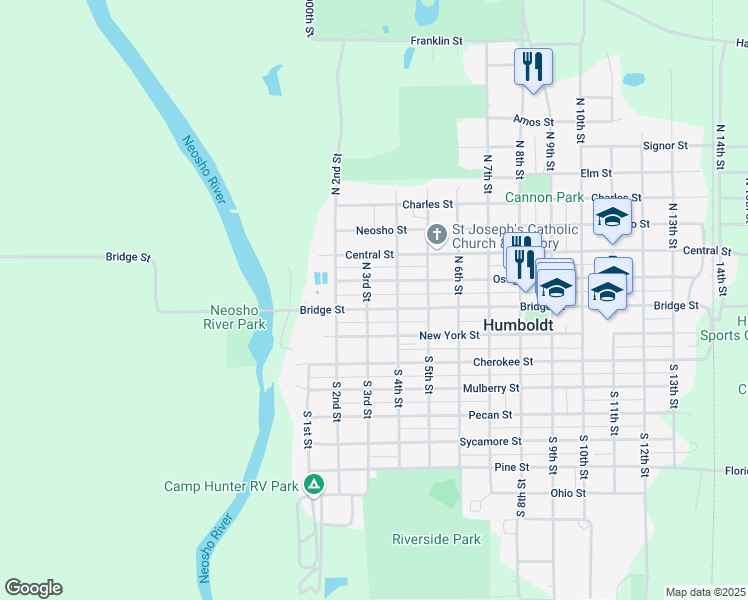 map of restaurants, bars, coffee shops, grocery stores, and more near 150-198 North 3rd Street in Humboldt