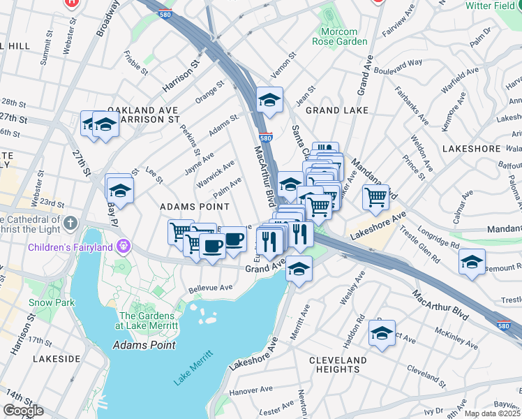 map of restaurants, bars, coffee shops, grocery stores, and more near 372 Euclid Avenue in Oakland