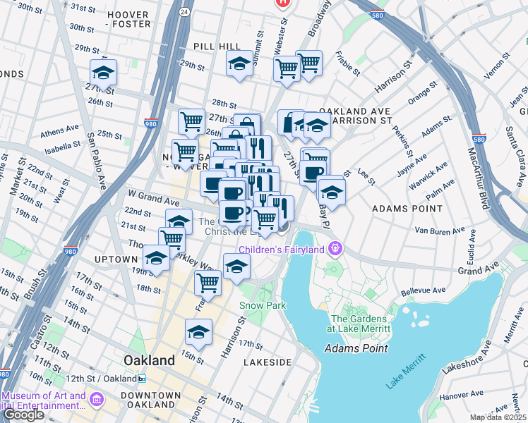 map of restaurants, bars, coffee shops, grocery stores, and more near 260 23rd Street in Oakland