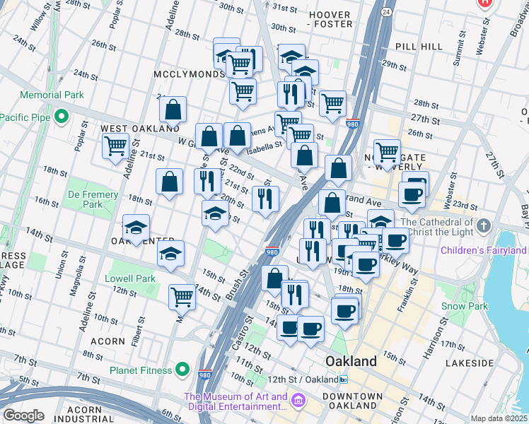 map of restaurants, bars, coffee shops, grocery stores, and more near 778 20th Street in Oakland