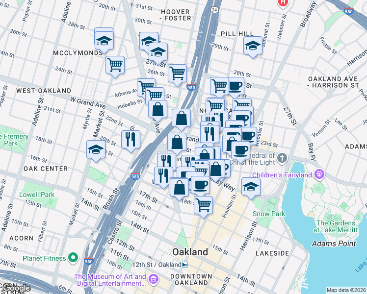 map of restaurants, bars, coffee shops, grocery stores, and more near 608 22nd Street in Oakland