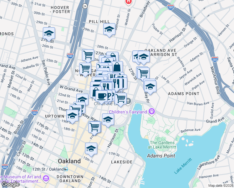 map of restaurants, bars, coffee shops, grocery stores, and more near 326 23rd Street in Oakland