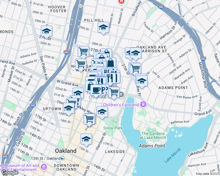 map of restaurants, bars, coffee shops, grocery stores, and more near 326 23rd Street in Oakland