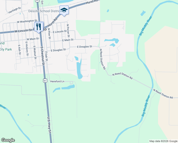 map of restaurants, bars, coffee shops, grocery stores, and more near 598 East Jackson Street in De Soto