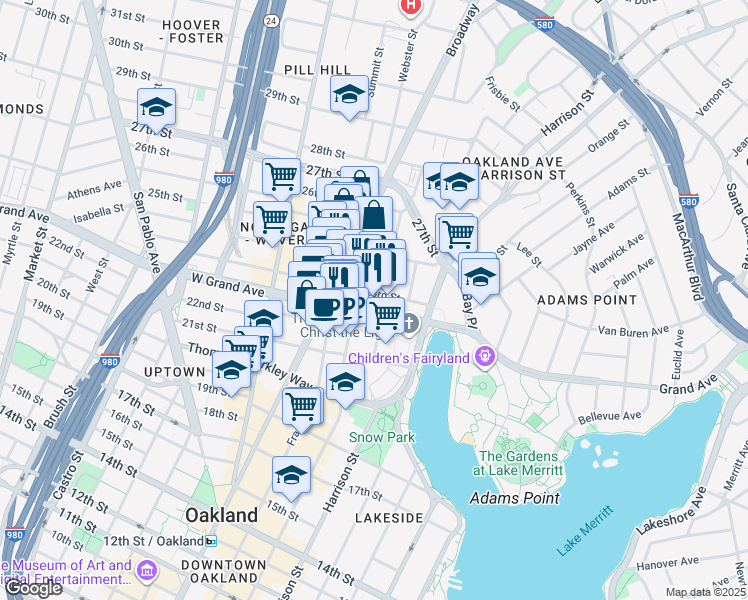 map of restaurants, bars, coffee shops, grocery stores, and more near 326 23rd Street in Oakland