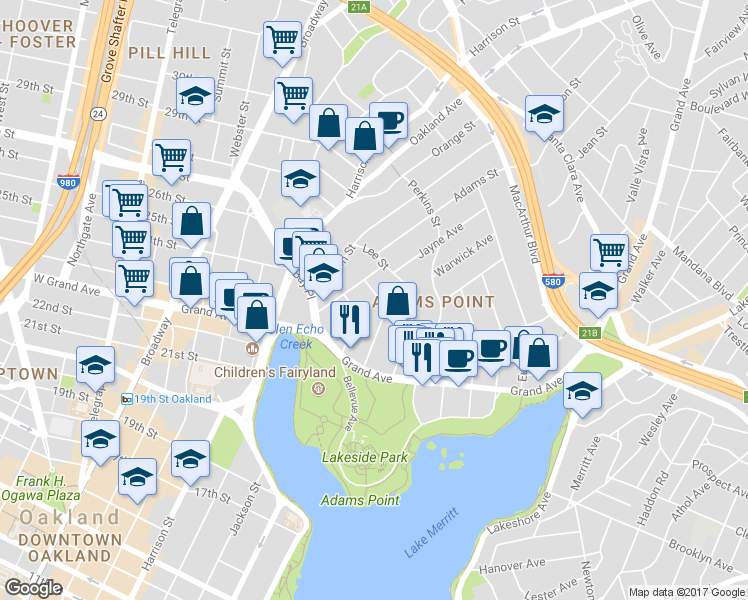 map of restaurants, bars, coffee shops, grocery stores, and more near 280 Lenox Avenue in Oakland