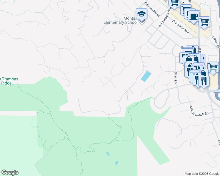 map of restaurants, bars, coffee shops, grocery stores, and more near 23 Sky Terrace in Danville