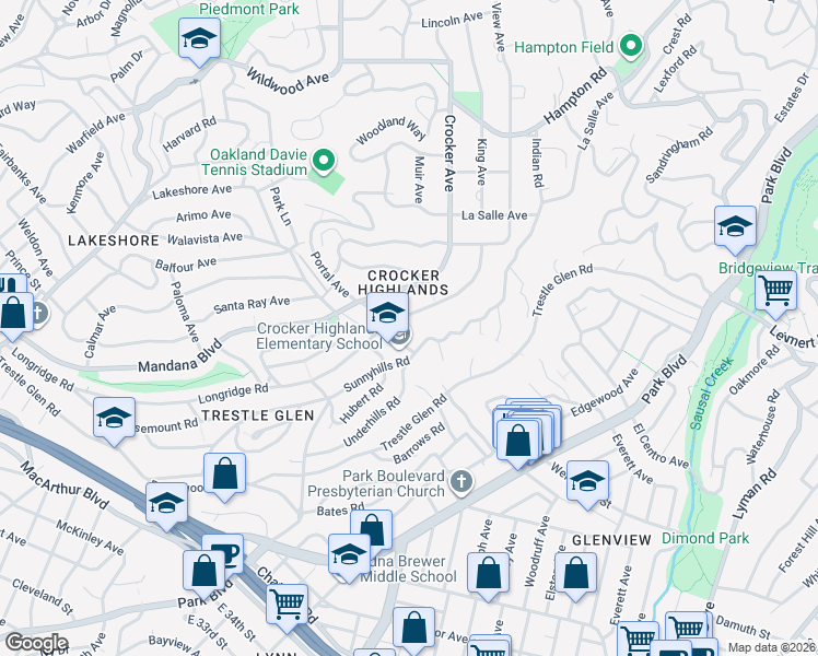 map of restaurants, bars, coffee shops, grocery stores, and more near 1063 Clarendon Crescent in Oakland