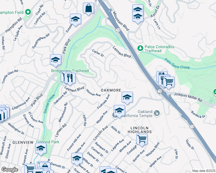 map of restaurants, bars, coffee shops, grocery stores, and more near 2090 Wrenn Street in Oakland