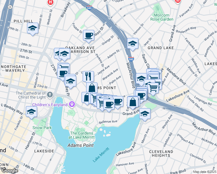map of restaurants, bars, coffee shops, grocery stores, and more near 355 Staten Avenue in Oakland