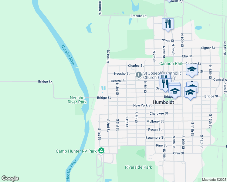 map of restaurants, bars, coffee shops, grocery stores, and more near 150 North 3rd Street in Humboldt