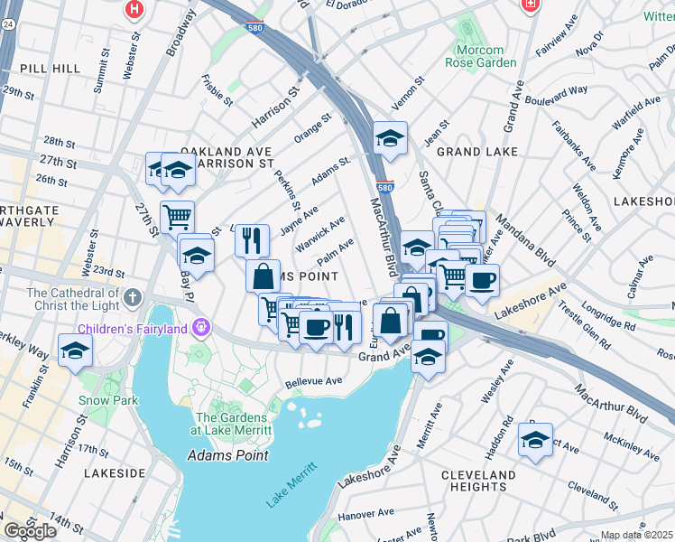 map of restaurants, bars, coffee shops, grocery stores, and more near 369 Bellevue Avenue in Oakland