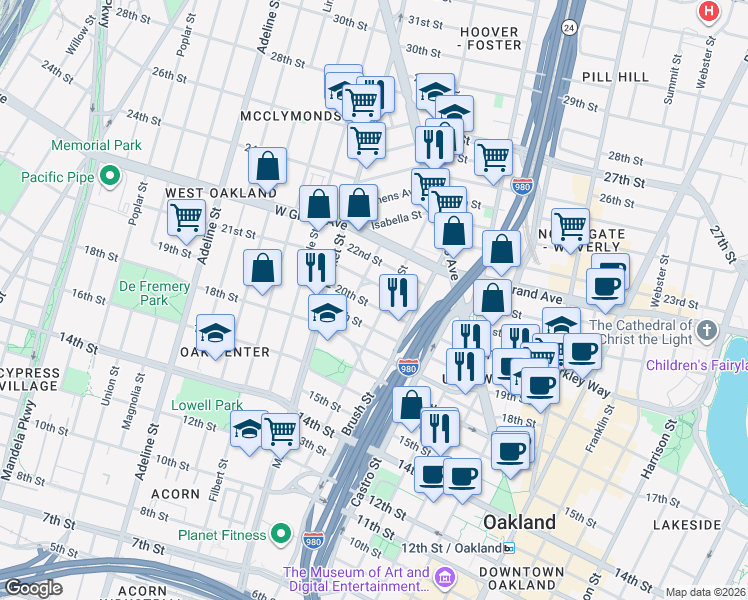 map of restaurants, bars, coffee shops, grocery stores, and more near 814 20th Street in Oakland