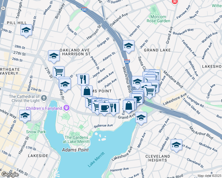 map of restaurants, bars, coffee shops, grocery stores, and more near 374 Bellevue Avenue in Oakland