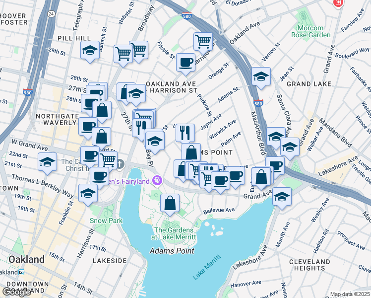 map of restaurants, bars, coffee shops, grocery stores, and more near 280 Lenox Avenue in Oakland