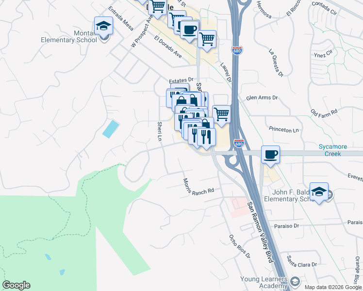 map of restaurants, bars, coffee shops, grocery stores, and more near 151 Remington Drive in Danville