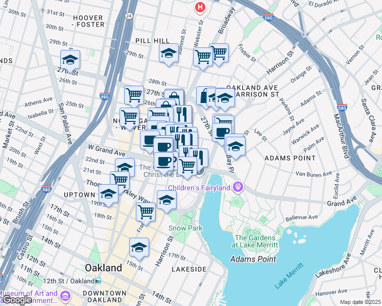 map of restaurants, bars, coffee shops, grocery stores, and more near 260 23rd Street in Oakland