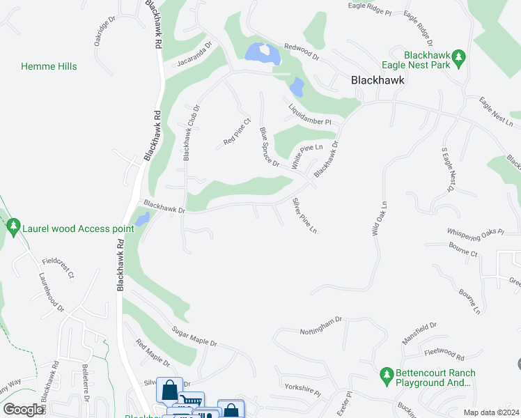 map of restaurants, bars, coffee shops, grocery stores, and more near 5054 Blackhawk Drive in Danville